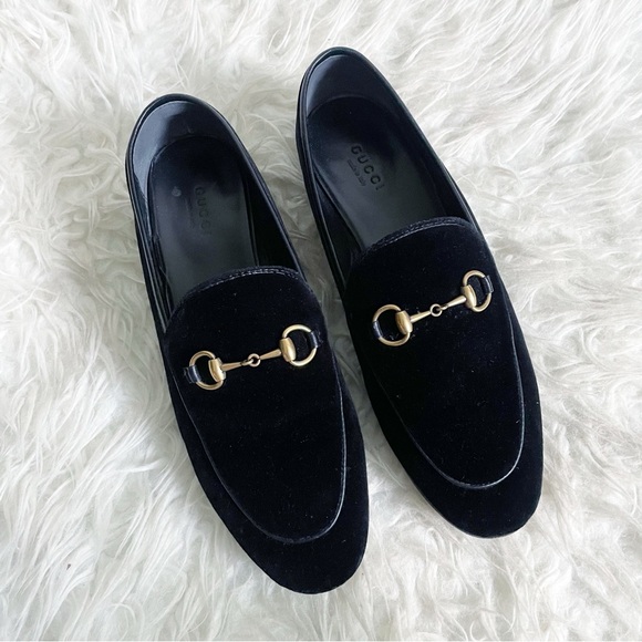 Gucci Jordaan Loafer Black Velvet Horsebit size 37.5 - Picture 1 of 10